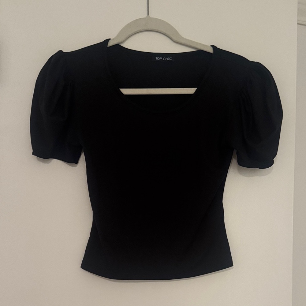 Black Puff-Sleeve Women's Top